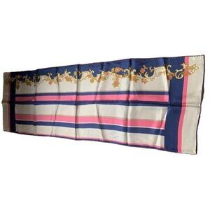 Vintage Women Baar & Beards Silk Hand Rolled Navy & Pink Scarf 15x44"